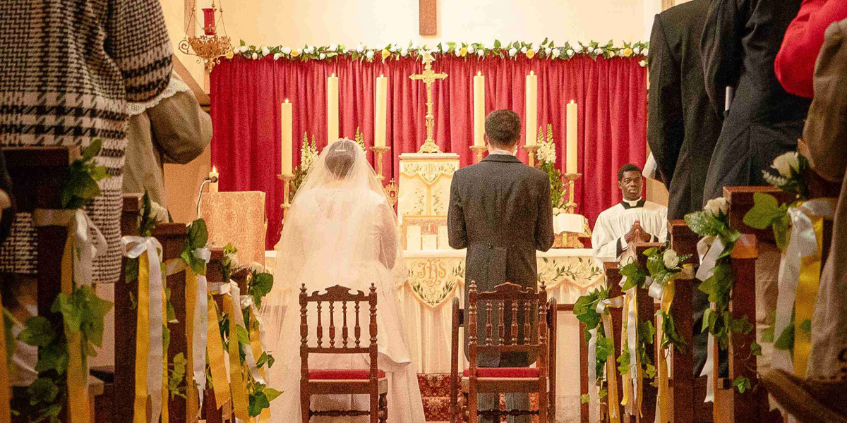 Couple getting married at church