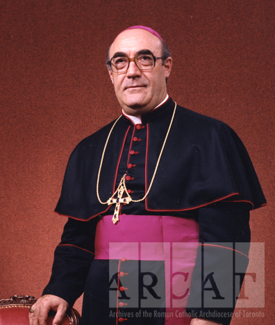 Portrait of Most Reverend Nicola De Angelis, C.F.I.C. standing wearing episcopal dress.