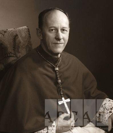 Portrait of Most Reverend Thomas Benjamin Fulton seated wearing episcopal dress.